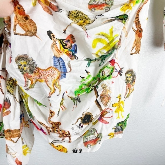 Rhode Piper Safari Animal Print Cotton V-Neck Mini Dress White Medium Casual - Picture 5 of 8